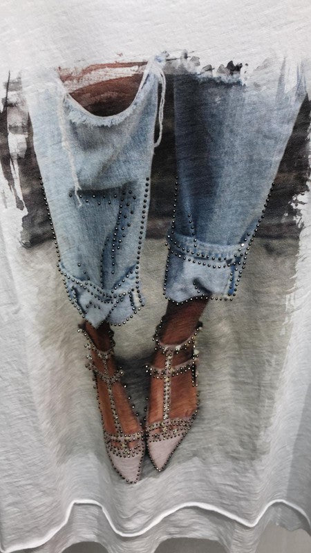 T-STRAP FLATS and JEANS T-SHIRT