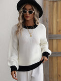 Contrast Trim Drop Shoulder Pullover Sweater (Color Options)