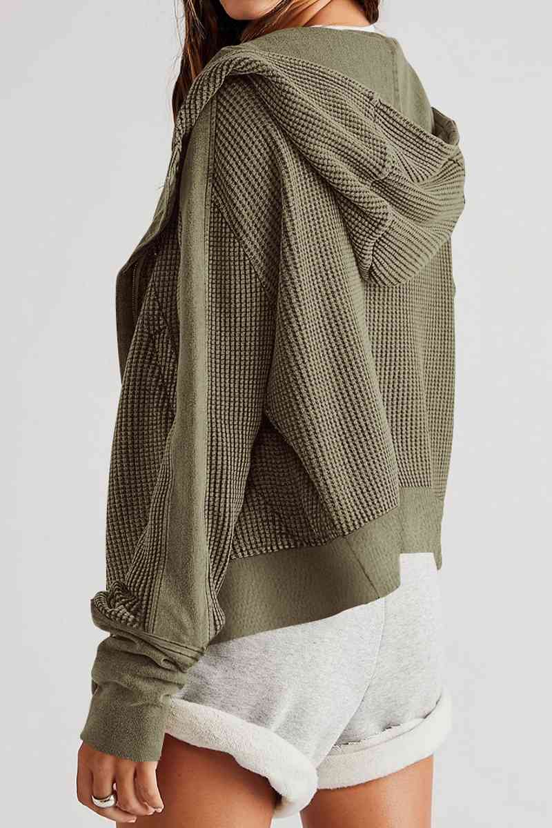 Waffle-Knit Zip Hoodie (Color Options)