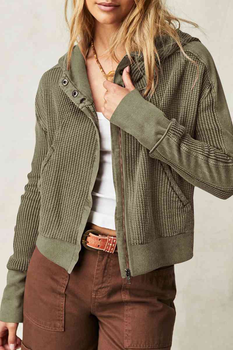 Waffle-Knit Zip Hoodie (Color Options)