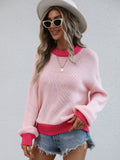 Contrast Trim Drop Shoulder Pullover Sweater (Color Options)
