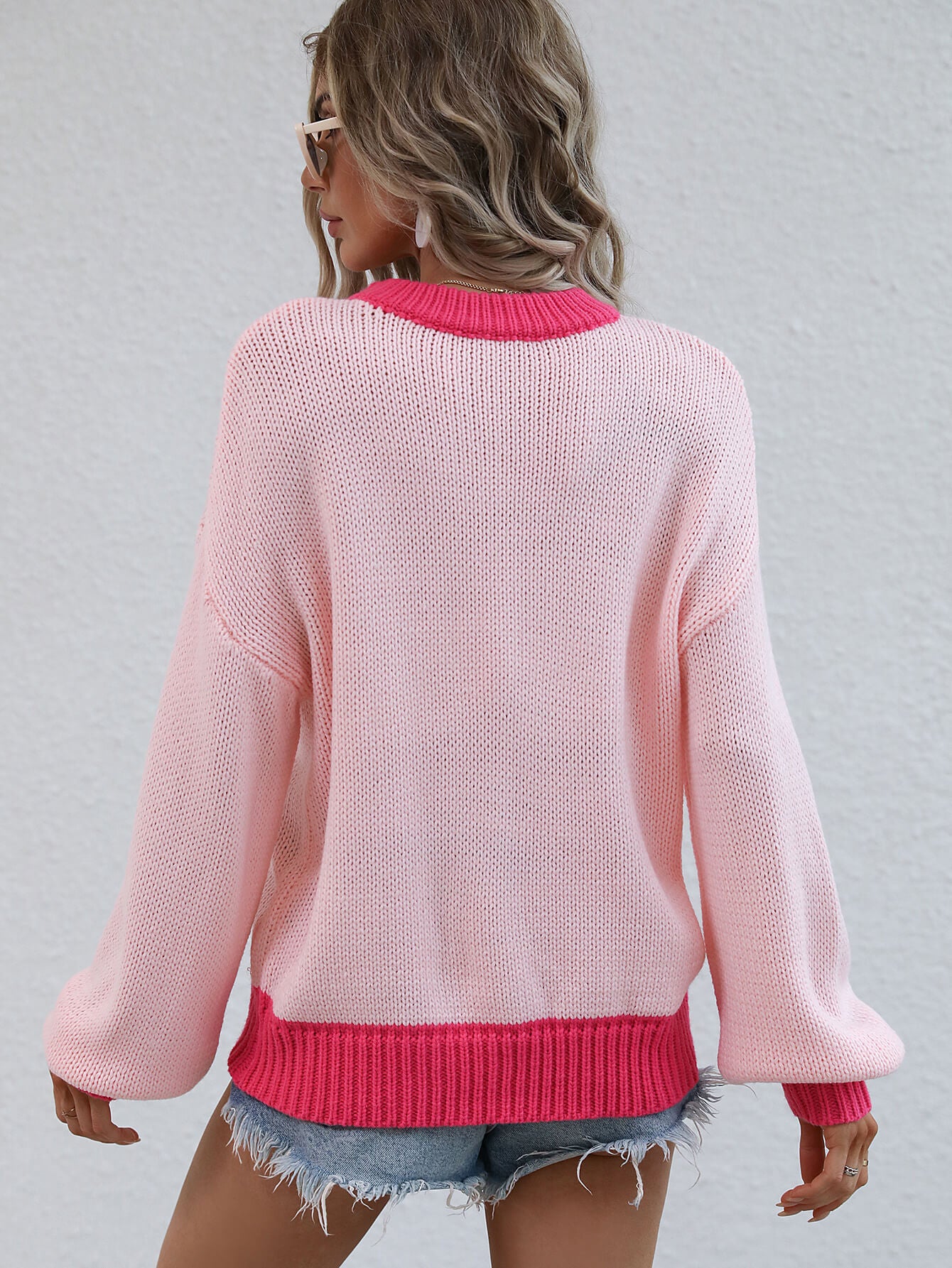 Contrast Trim Drop Shoulder Pullover Sweater (Color Options)