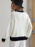 Contrast Trim Drop Shoulder Pullover Sweater (Color Options)