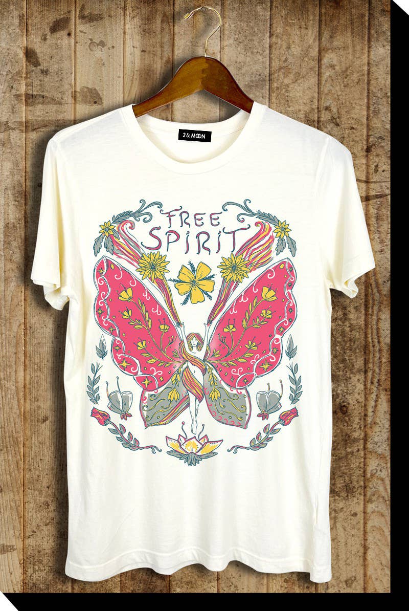 Butterfly Free Spirit Graphic Tee: SMALL-2 / IVORY