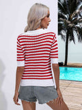 Striped Johnny Collar Half Sleeve Knit Top (Color Options)