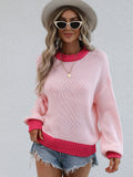 Contrast Trim Drop Shoulder Pullover Sweater (Color Options)