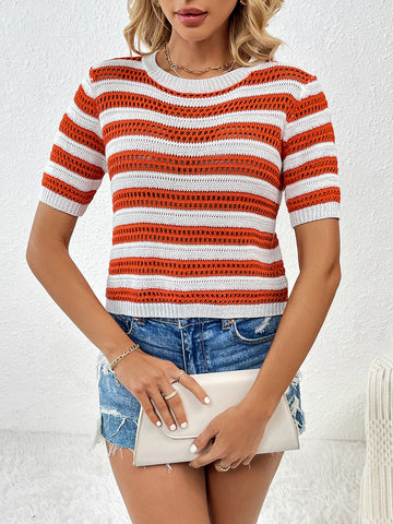 Striped 3/4 Sleeve Knit Top (Color Options)