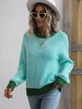 Contrast Trim Drop Shoulder Pullover Sweater (Color Options)