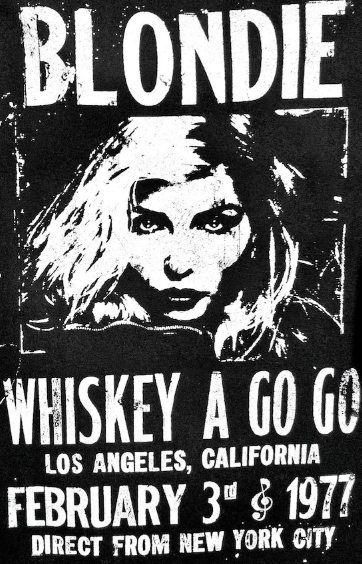 BLONDIE  WHISKEY A GO GO  FITTED BLACK TEE 1977