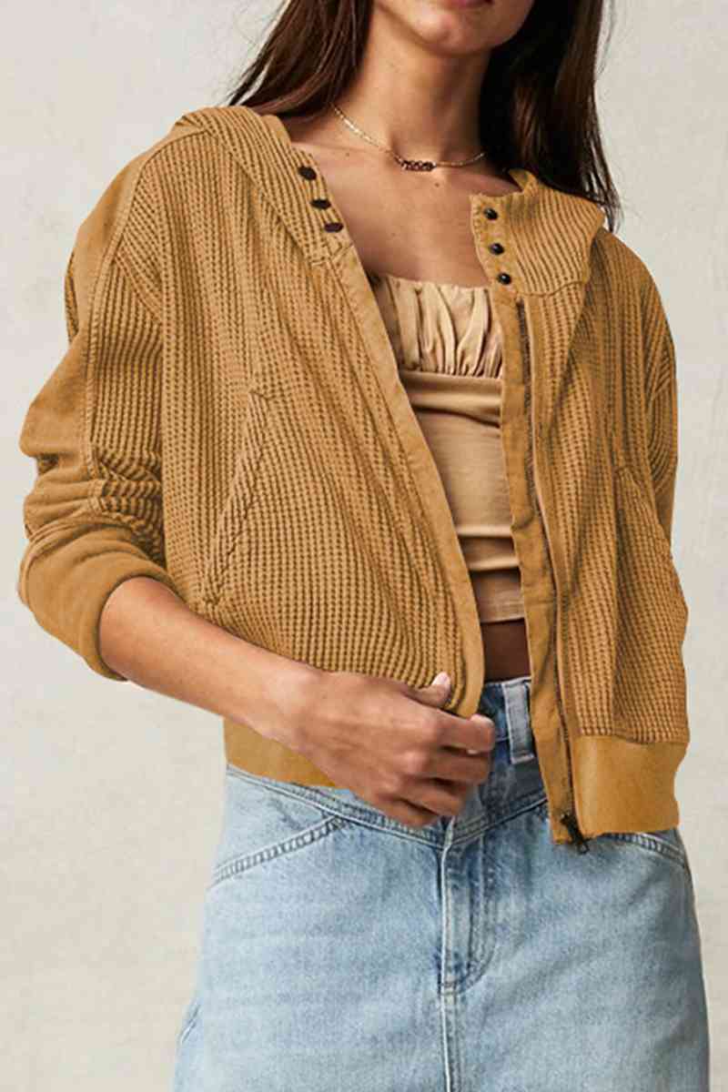 Waffle-Knit Zip Hoodie (Color Options)