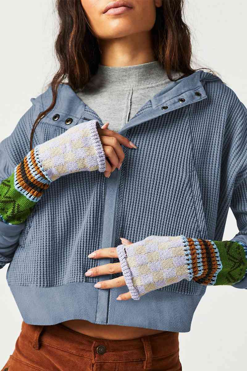 Waffle-Knit Zip Hoodie (Color Options)
