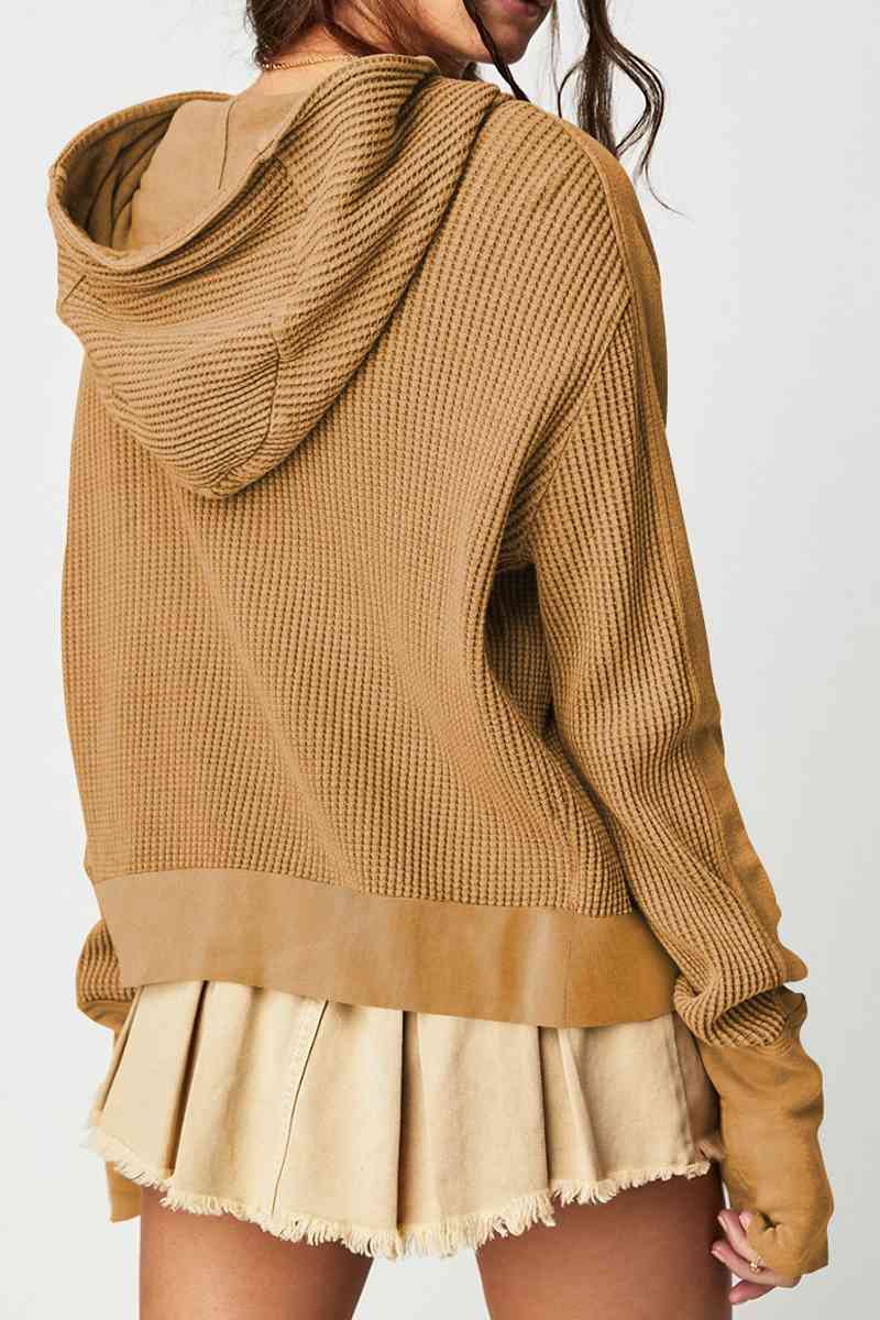 Waffle-Knit Zip Hoodie (Color Options)