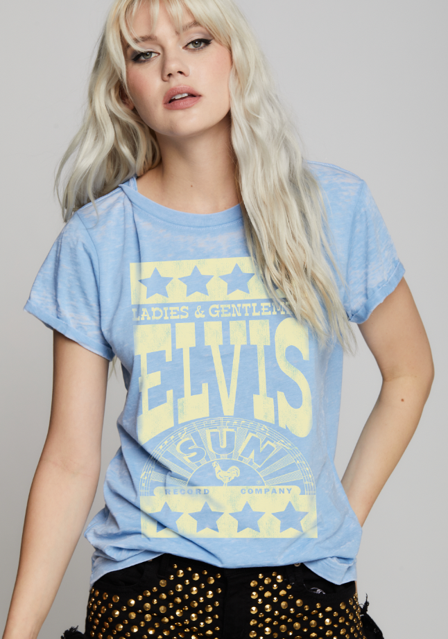 Recycled Karma - 302579 - 1130 Elvis X Sun Records Burn Out Tee: M / Washed Denim