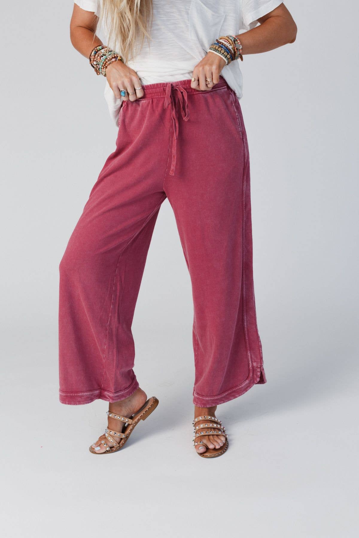 Three Bird Nest - So Comfy Wide Leg Cropped Pant - Burgundy