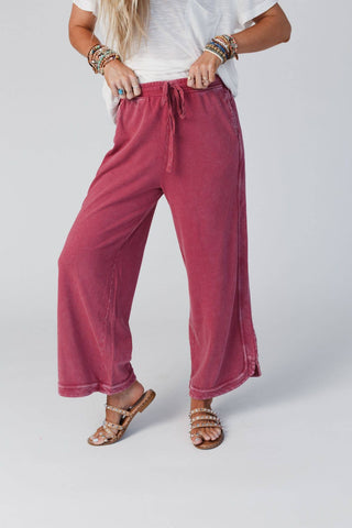Three Bird Nest - So Comfy Wide Leg Cropped Pant - Burgundy