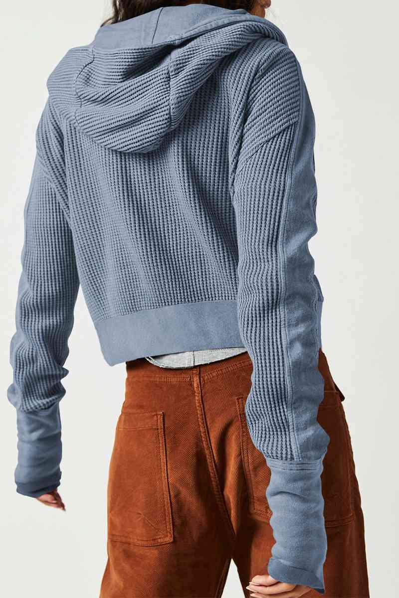 Waffle-Knit Zip Hoodie (Color Options)