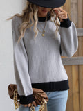 Contrast Trim Drop Shoulder Pullover Sweater (Color Options)