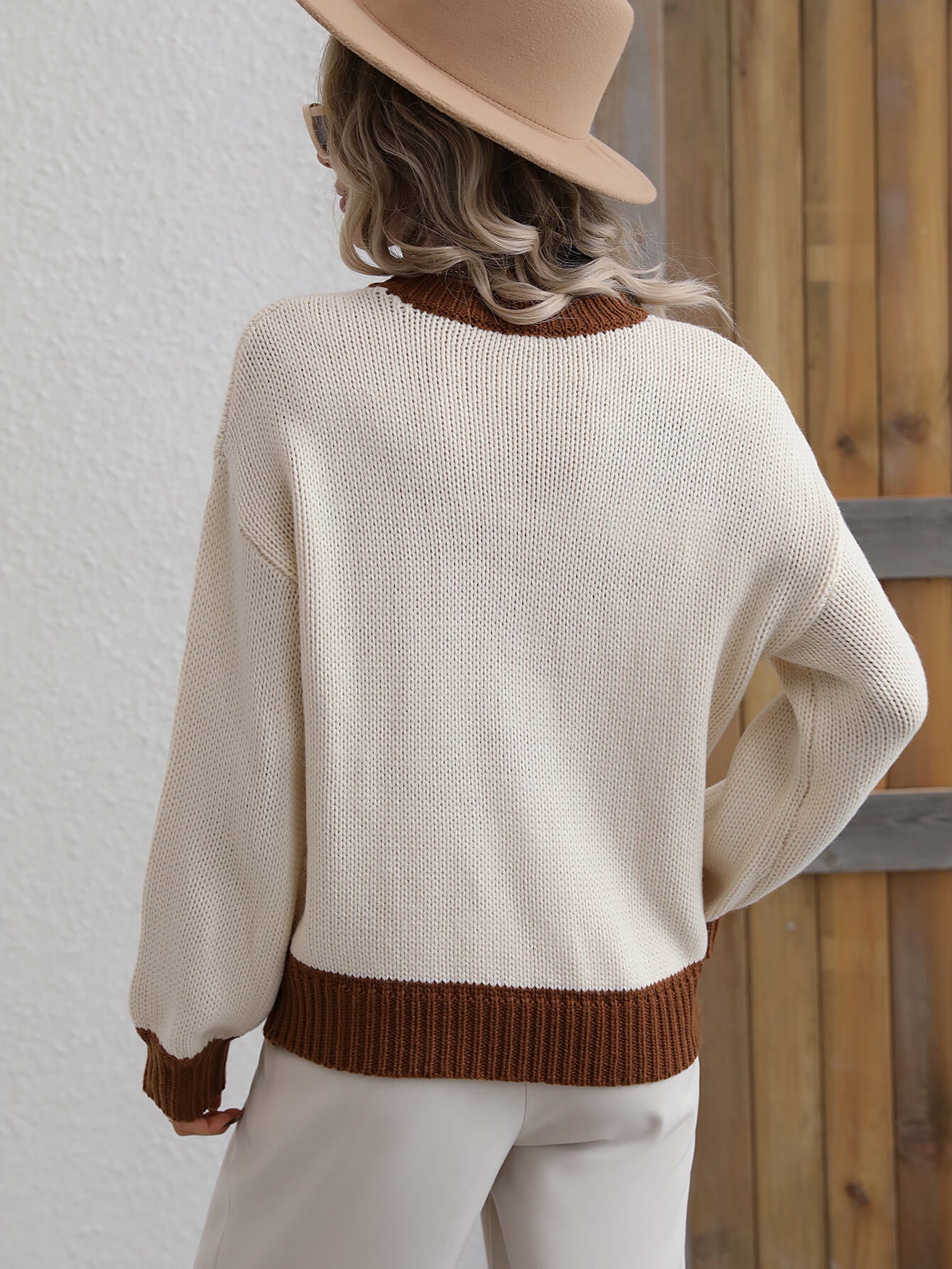 Contrast Trim Drop Shoulder Pullover Sweater (Color Options)